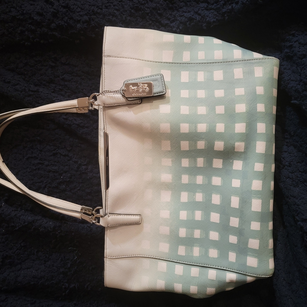 Coach White and Green Checkered Women's Bag